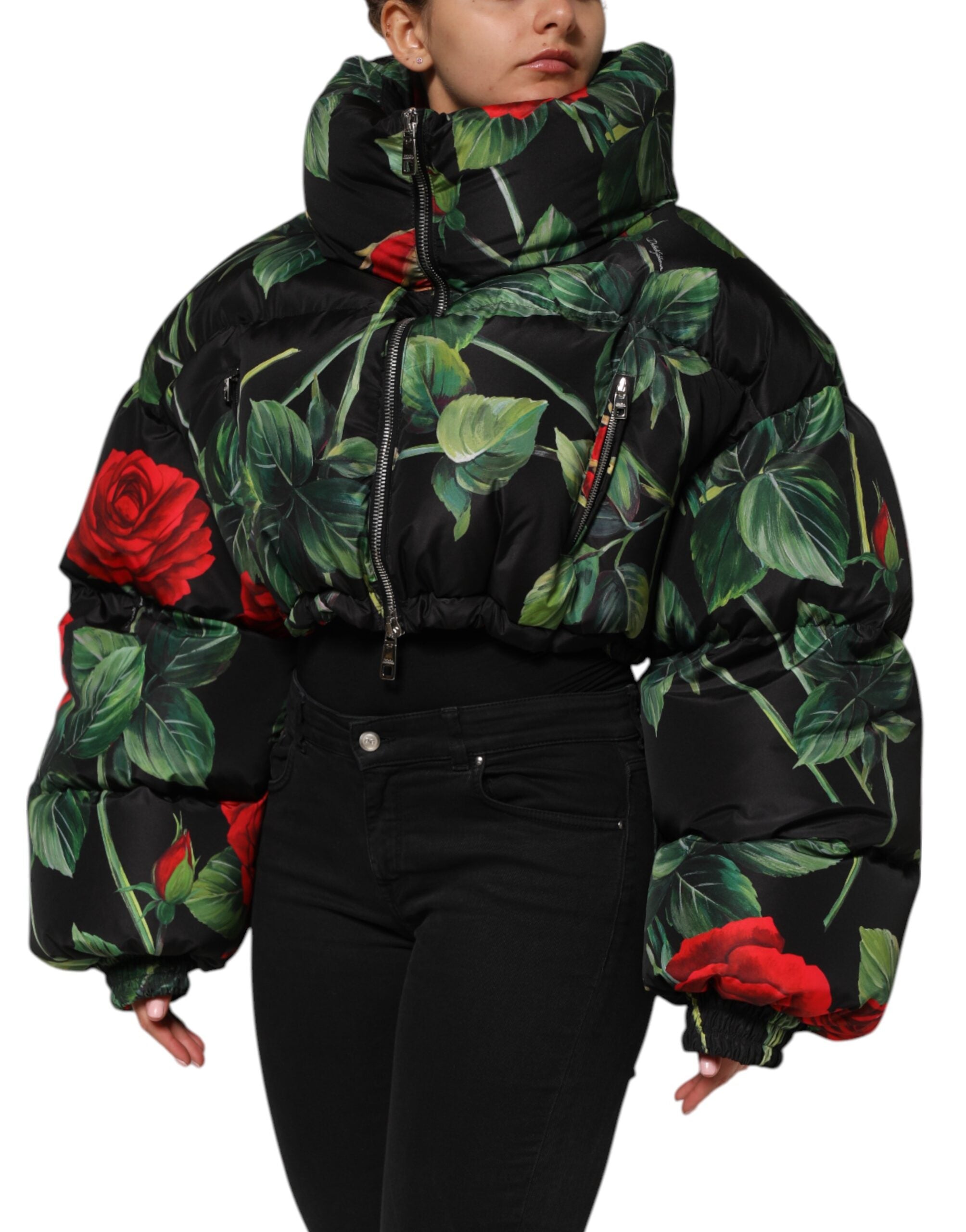 Dolce & Gabbana Multicolor Floral Puffer Mantel Full Zip Jacke