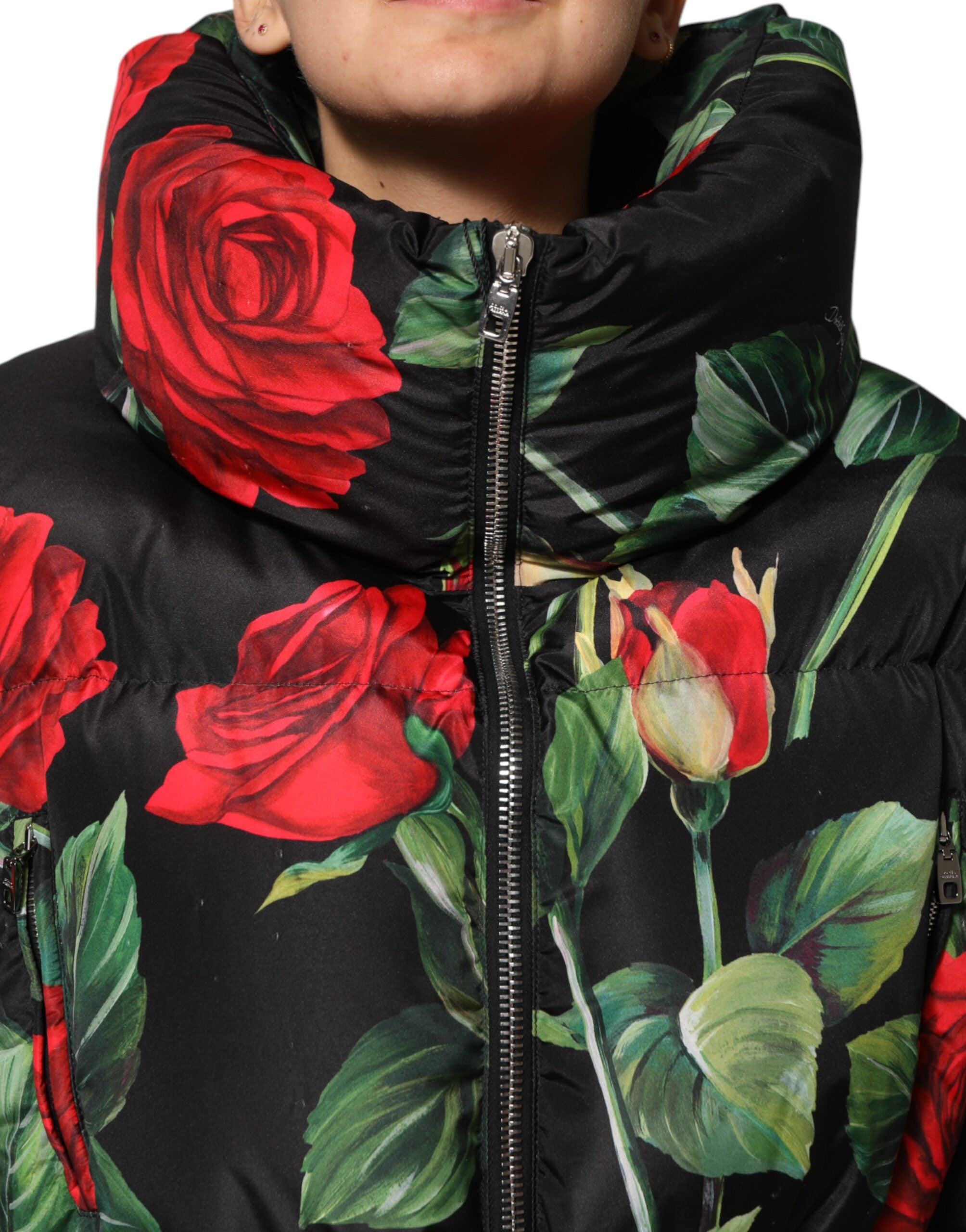 Dolce & Gabbana Multicolor Floral Puffer Mantel Full Zip Jacke