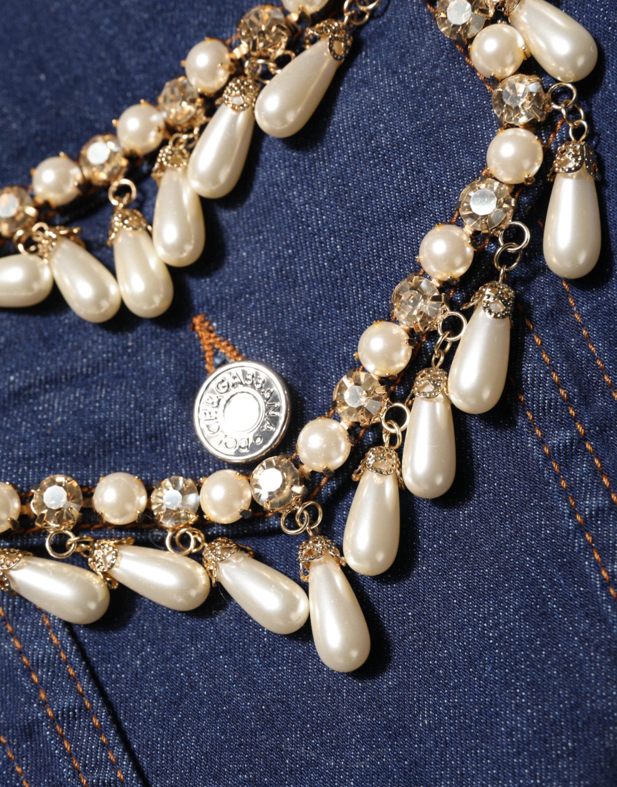 Kristal süslemeli Dolce &amp; Gabbana mavi pamuklu kot ceket