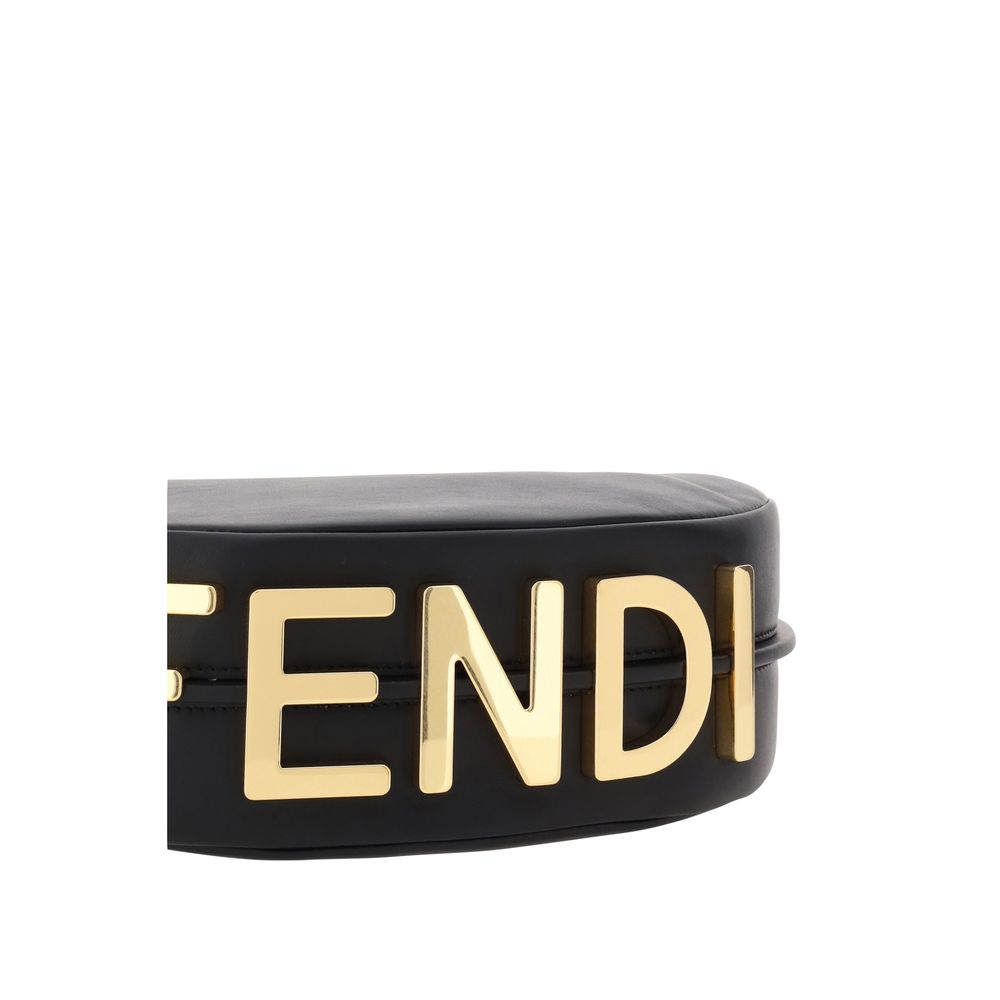 Fendi Schwarze Kalbshaut Bos Taurus Schultertasche