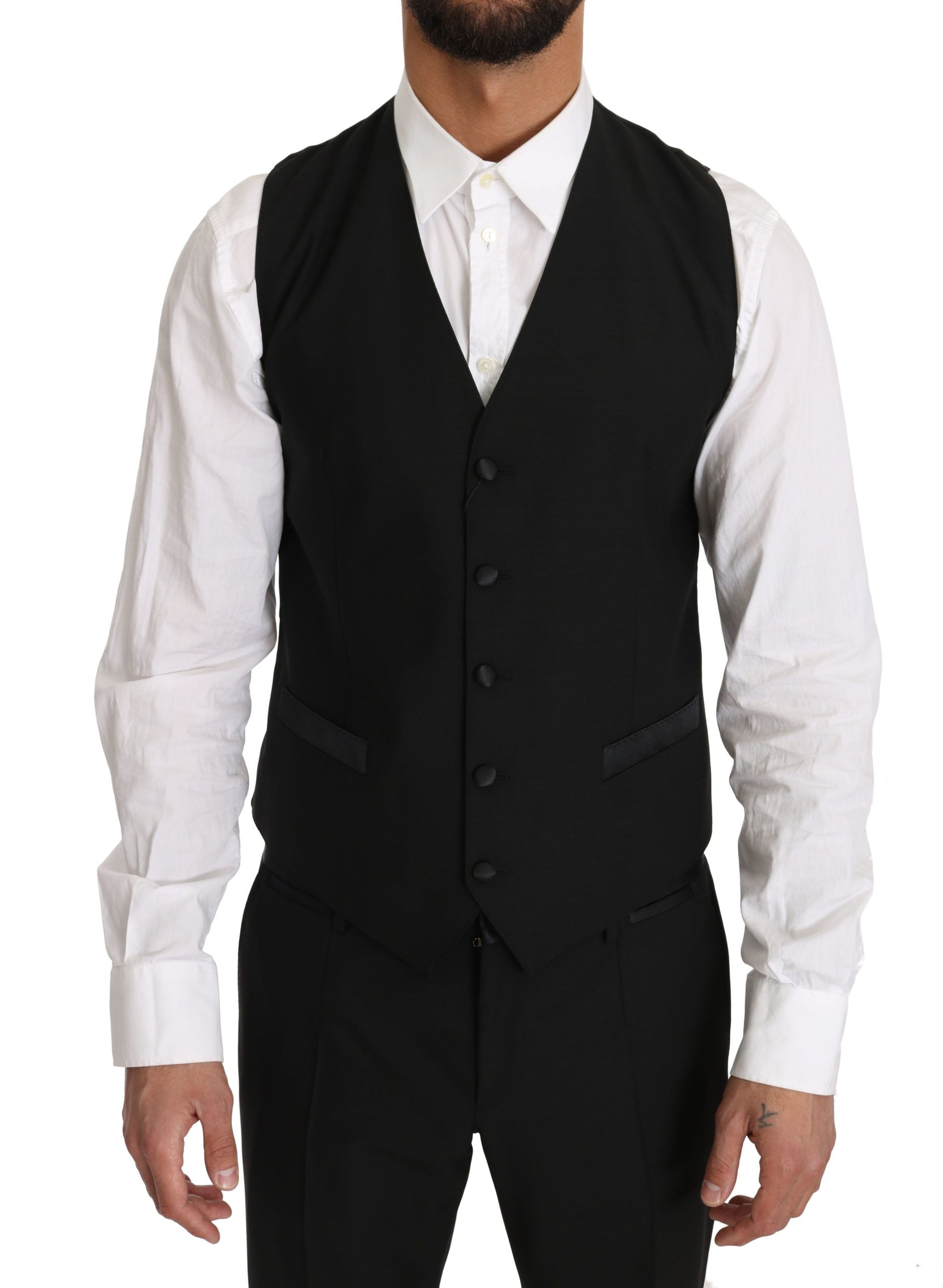 Dolce &amp; Gabbana Black Wool Dress Vest Gillet Vest