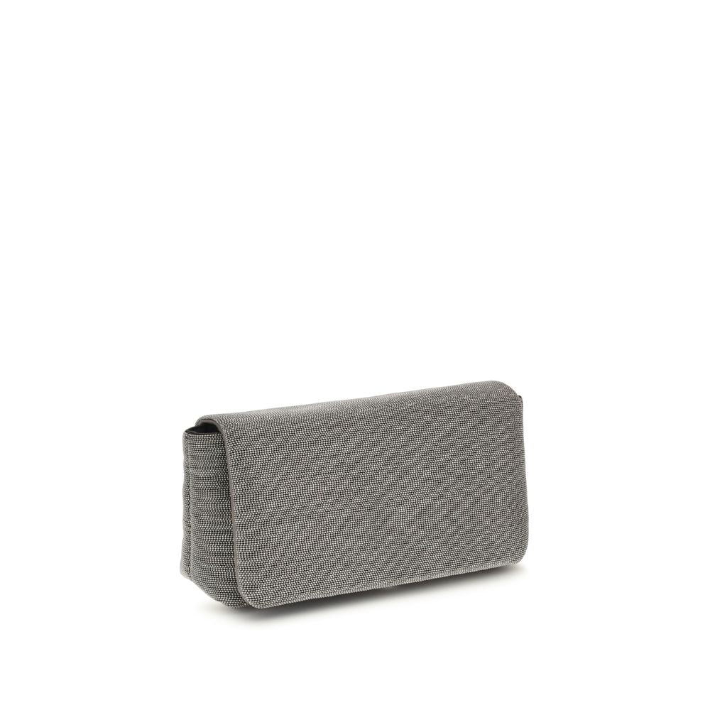 Brunello Cucinelli Grau-Weiße Leder-Umhängetasche