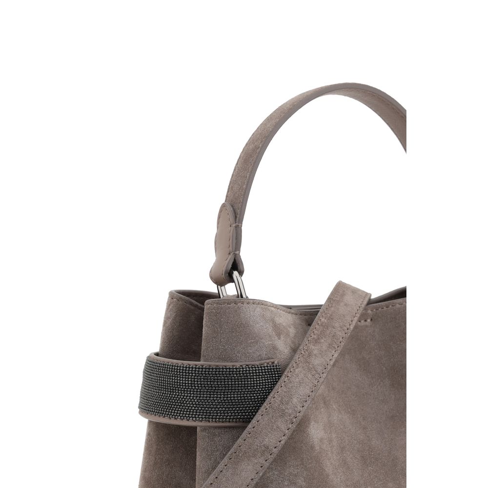 Brunello Cucinelli Schultertasche aus Kalbshaut in Braun Bos Taurus