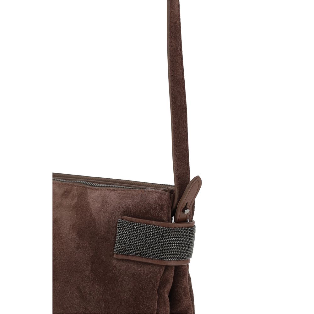 Brunello Cucinelli Braune Kalbshaut Bos Taurus Schultertasche